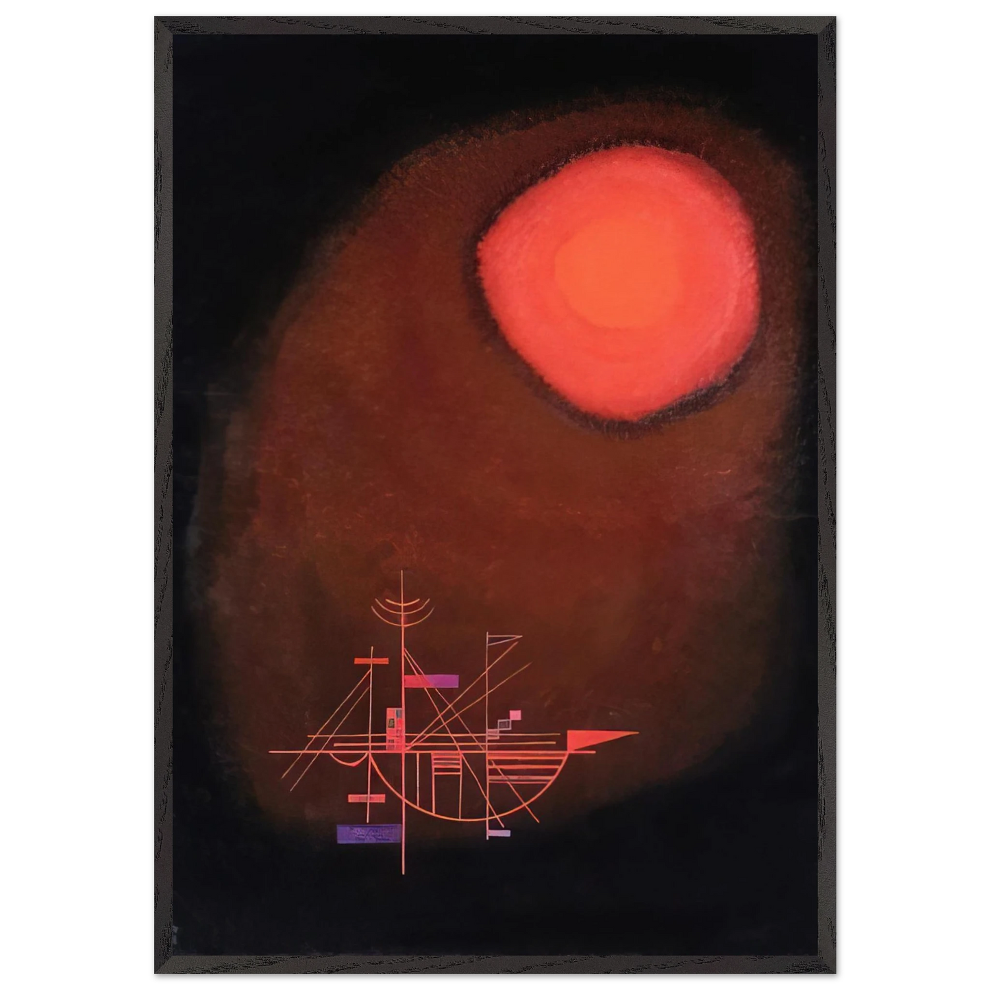 RED SUN AND SHIP - Wassily Kandinsky 70x100 cm / 28x40 inches Framed Art Print – Black Wooden Frame