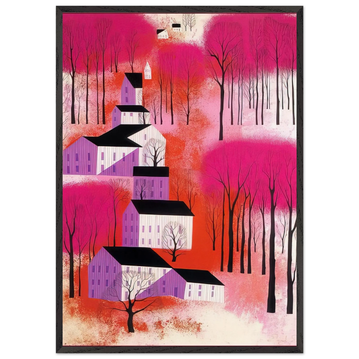 Autumn Sunset - Eyvind Earle 70x100 cm / 28x40 inches Framed Art Print – Black Wooden Frame