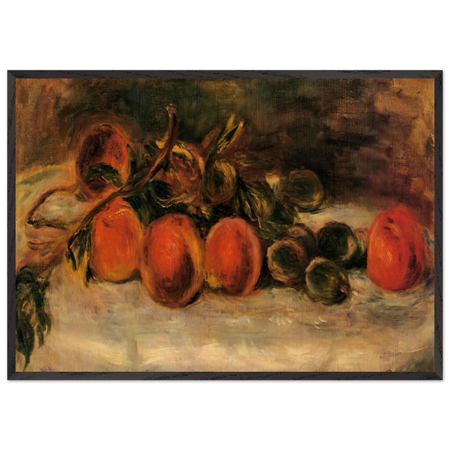 Still Life with Peaches and Chestnuts - Pierre-Auguste Renoir 70x100 cm / 28x40 inches Framed Art Print – Black Wooden Frame