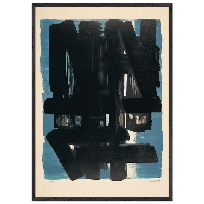 Lithographie No 5 - 1957 - Pierre Soulages 70x100 cm / 28x40 inches Framed Art Print – Black Wooden Frame