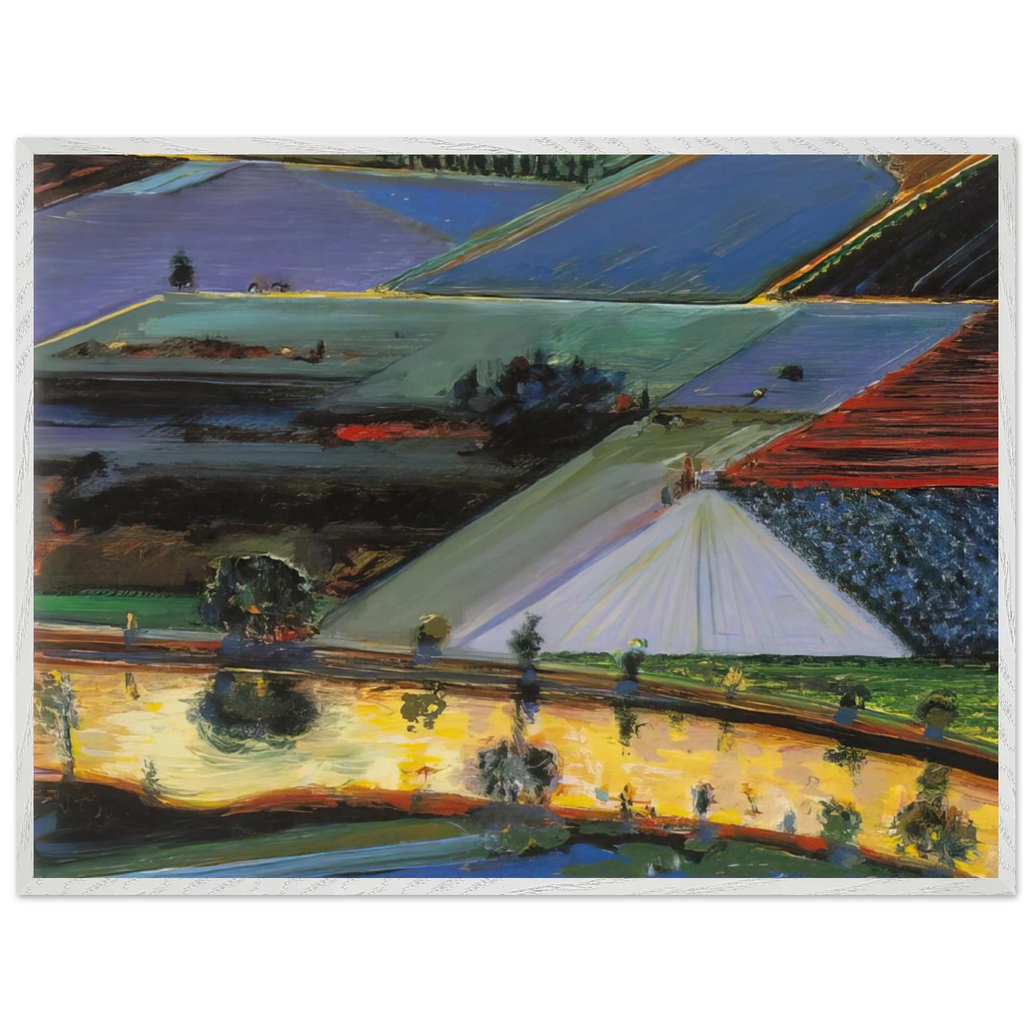 Wayne Thiebaud - Farm Channel - 1996 Wall Art - 60x80 cm / 24x32 inches - Premium Wooden Framed Poster With Fine Art Paper - Wood frame