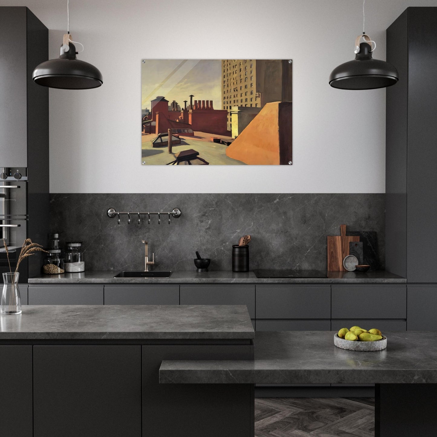 City Roofs - Edward Hopper Acrylic Print - 70x100 cm / 28x40″ inches | Edward Hopper Wall Art | Edward Hopper Prints