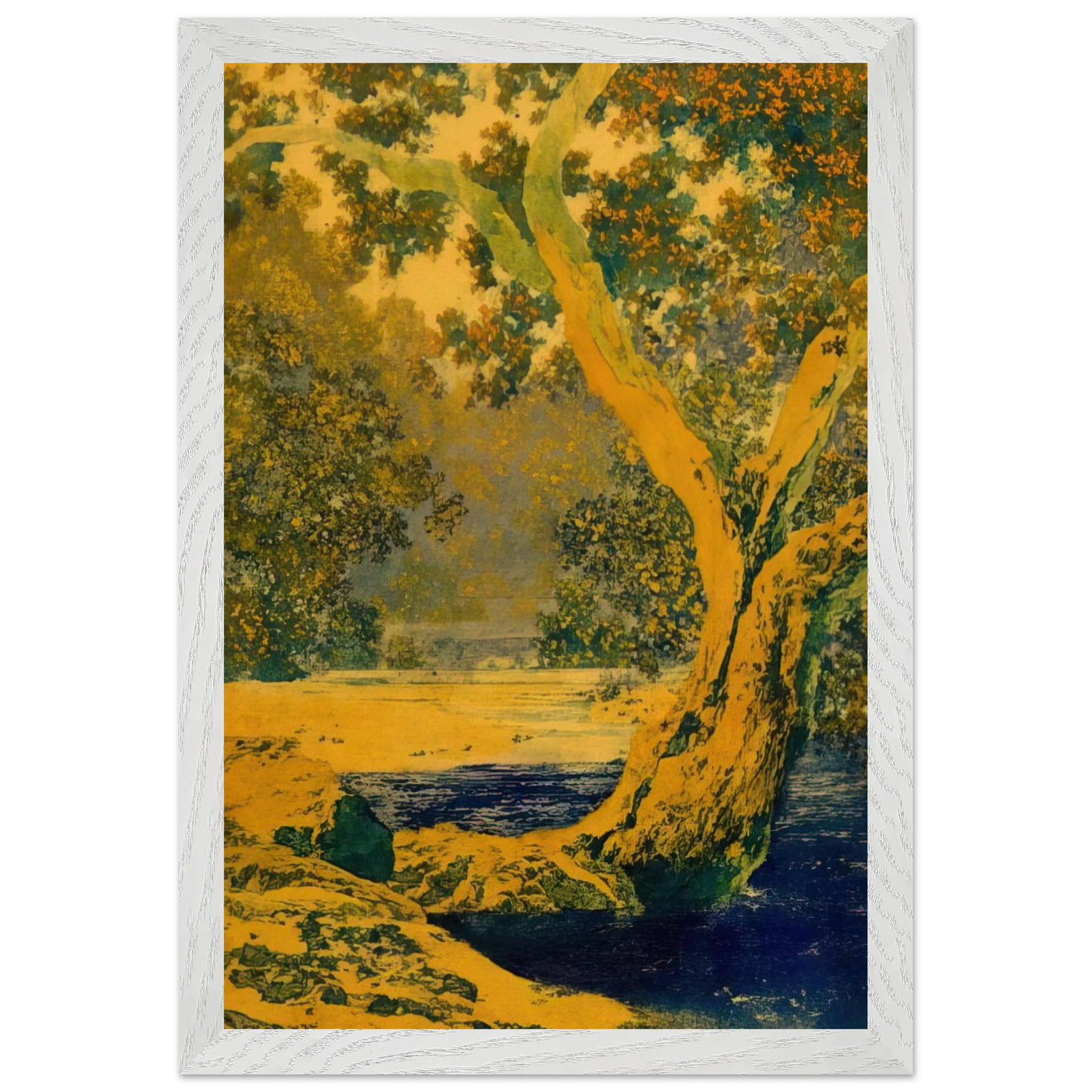 Maxfield Parrish - Study for Autumn Brook Wall Art - 30x40 cm / 12x16 inches - Premium Wooden Framed Poster With Fine Art Paper - White frame