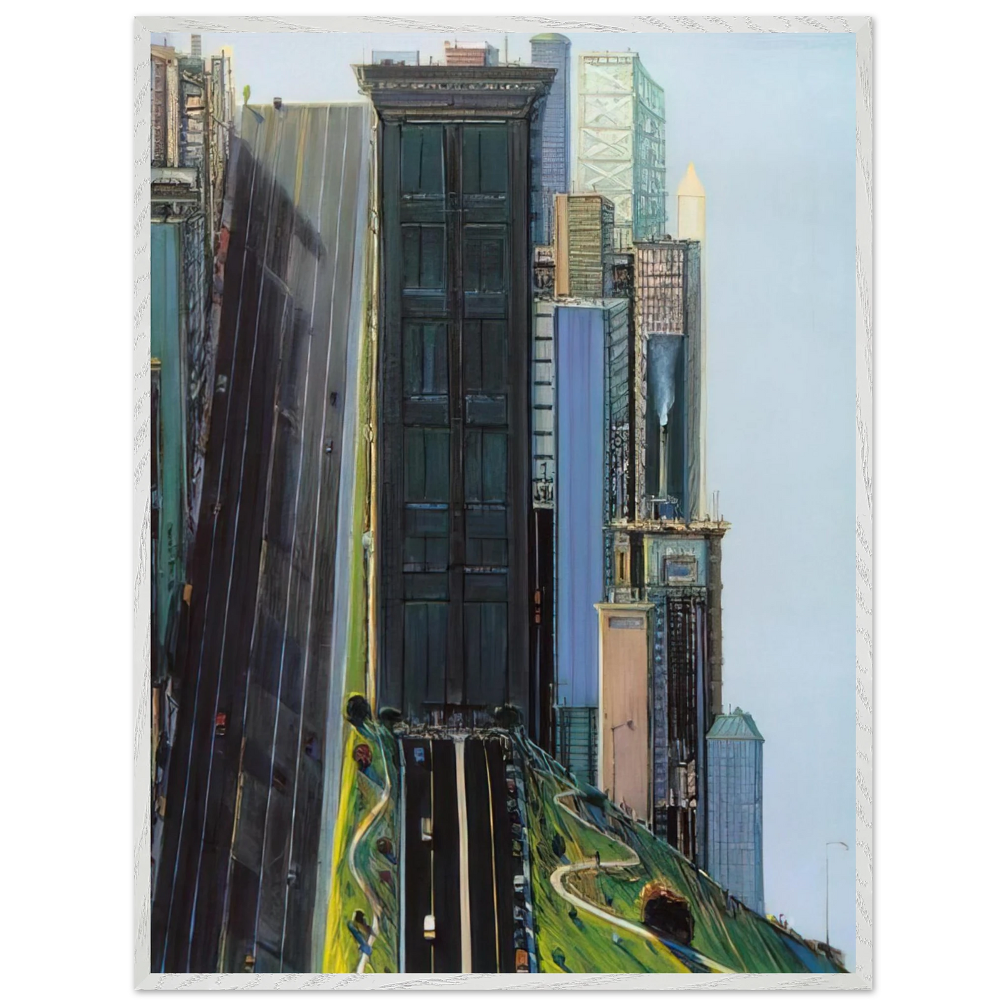 Wayne Thiebaud - Hill Street Day City - 1981 Wall Art - 60x80 cm / 24x32 inches - Premium Wooden Framed Poster With Fine Art Paper-canvas - Wood frame