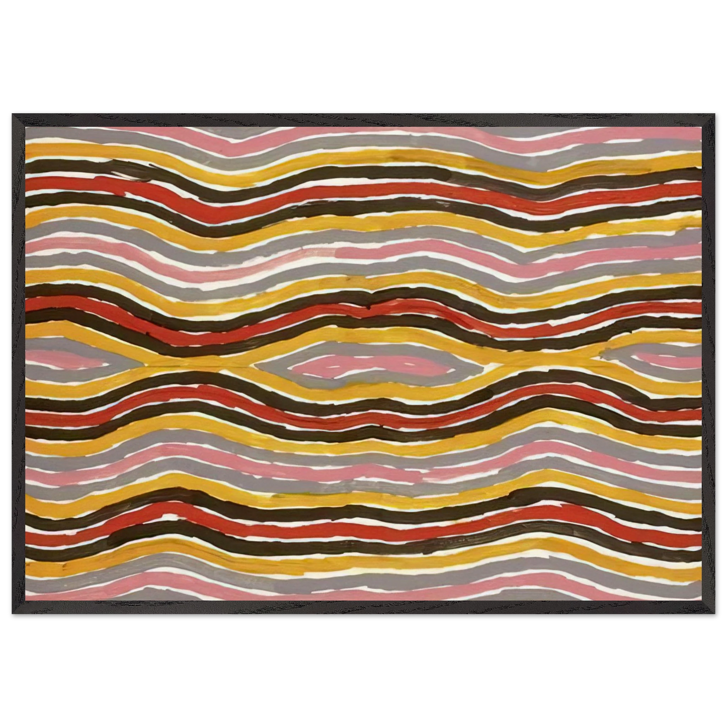 Floor Paint Lake Napperby - 2001 - Clifford Possum Tjapaltjarri 70x100 cm / 28x40 inches Framed Art Print – Black Wooden Frame
