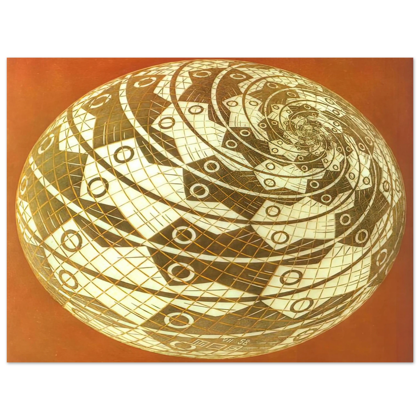 MC Escher - SPHERE SURFACE WITH FISHES COLOUR Wall Art - 21x29.7 cm / 8x12" - Fine Art Poster - -