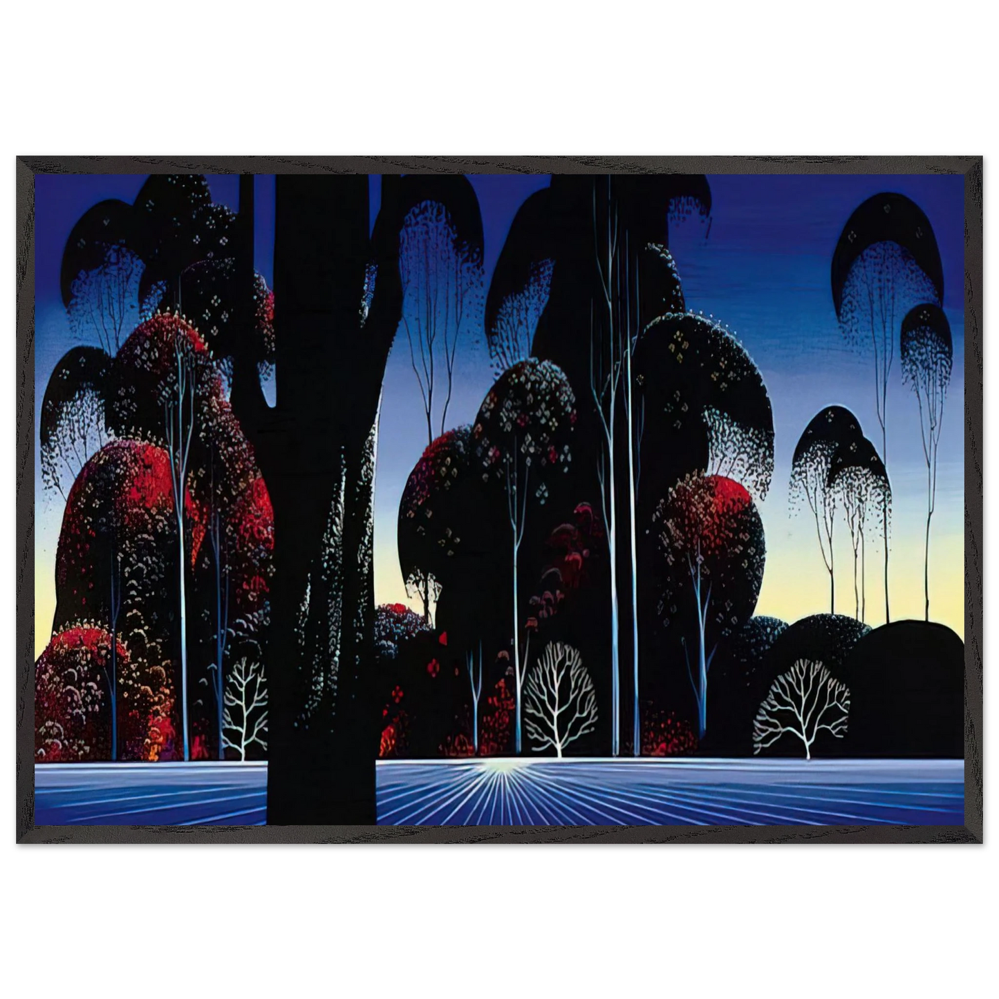 Dark Silence - Eyvind Earle 70x100 cm / 28x40 inches Framed Art Print – Black Wooden Frame