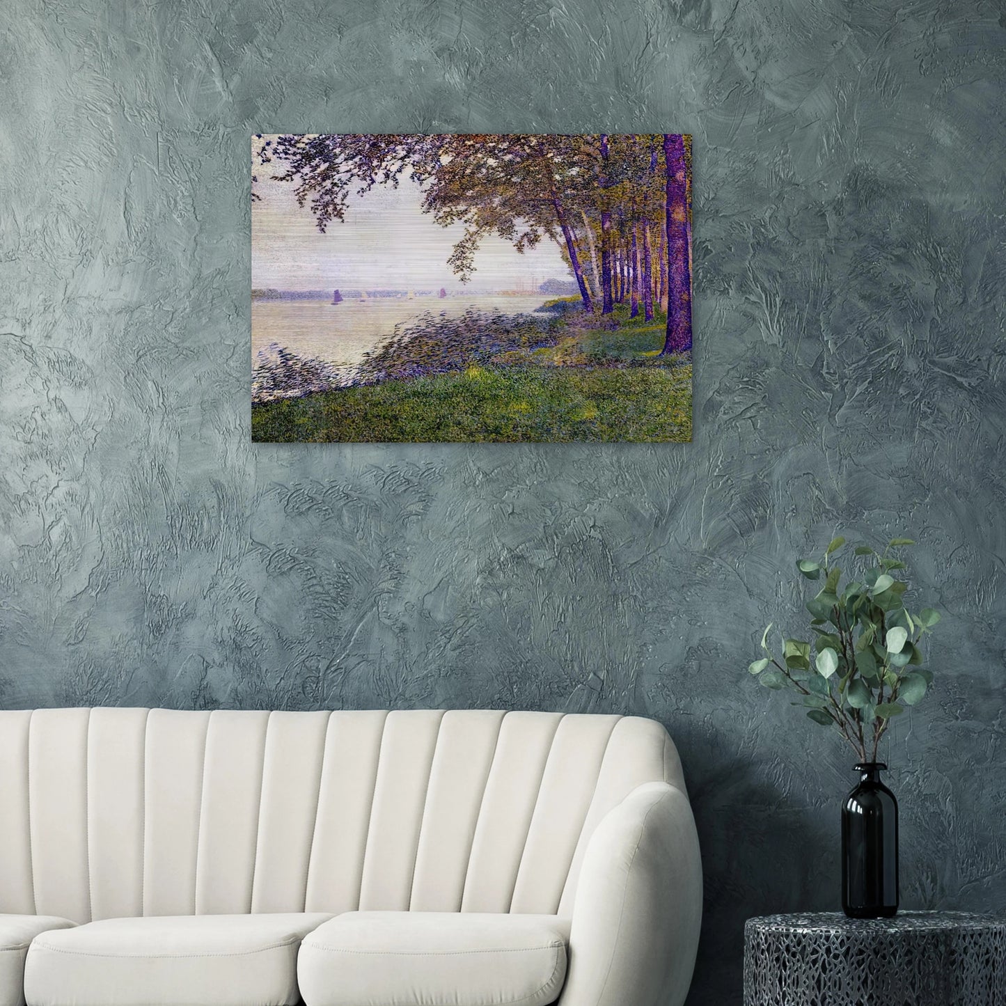 THE SCHELDE UPSTREAM FROM ANTWERP AFTER FOG 1892 - Theo van Rysselberghe Brushed Aluminum Print - 70x100 cm / 28x40 inches | Theo van Rysselberghe Aluminum Print | Theo van Rysselberghe Prints