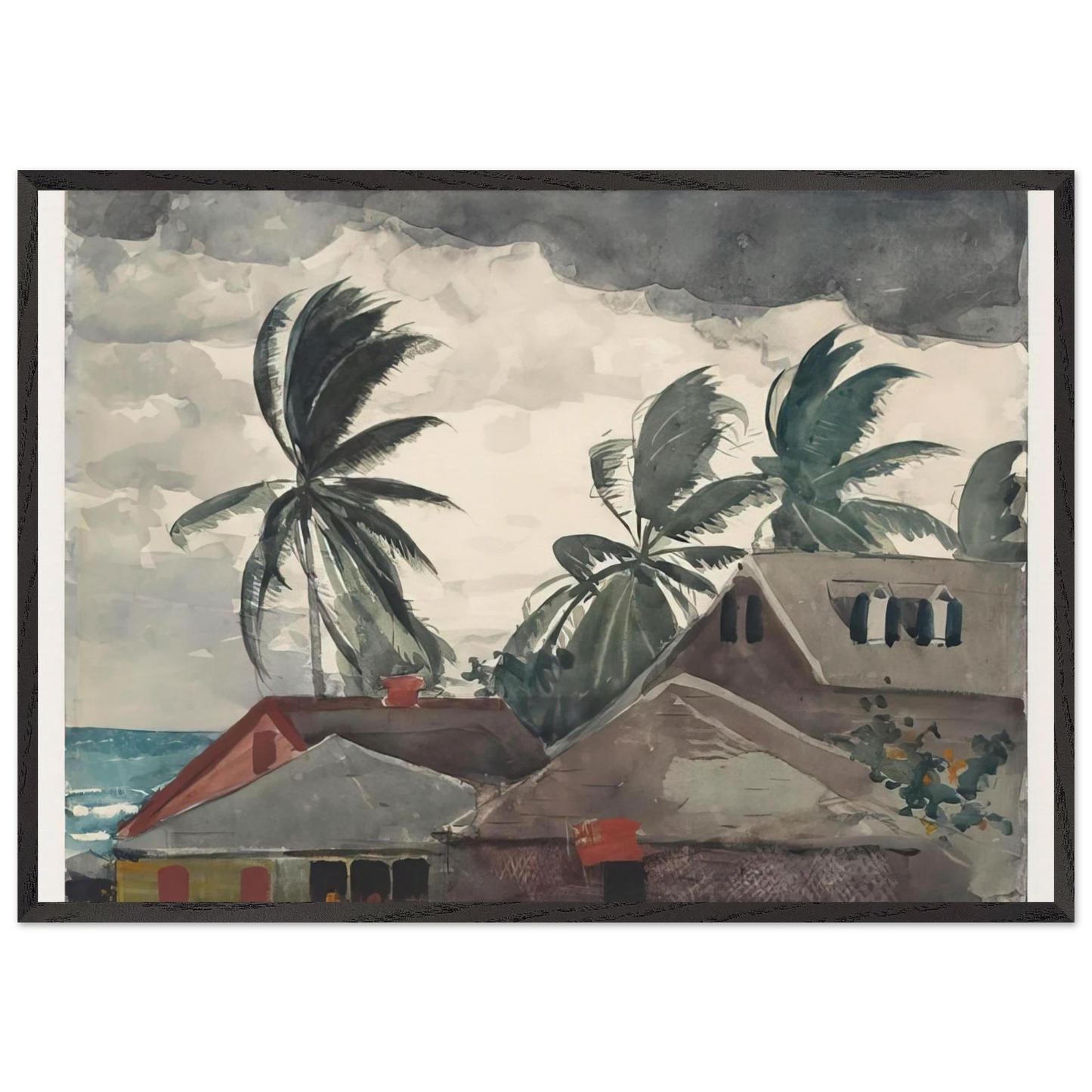HURRICANE BAHAMAS 1898 - Winslow Homer 70x100 cm / 28x40 inches Framed Art Print – Black Wooden Frame