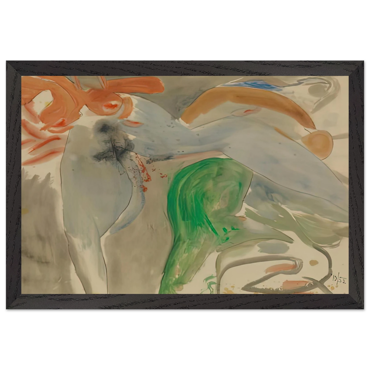 Helen Frankenthaler - Scene with Nude, 1952- Wall Art - 30x40 cm / 12x16 inches - Premium Wooden Framed Poster With Fine Art Paper - White frame