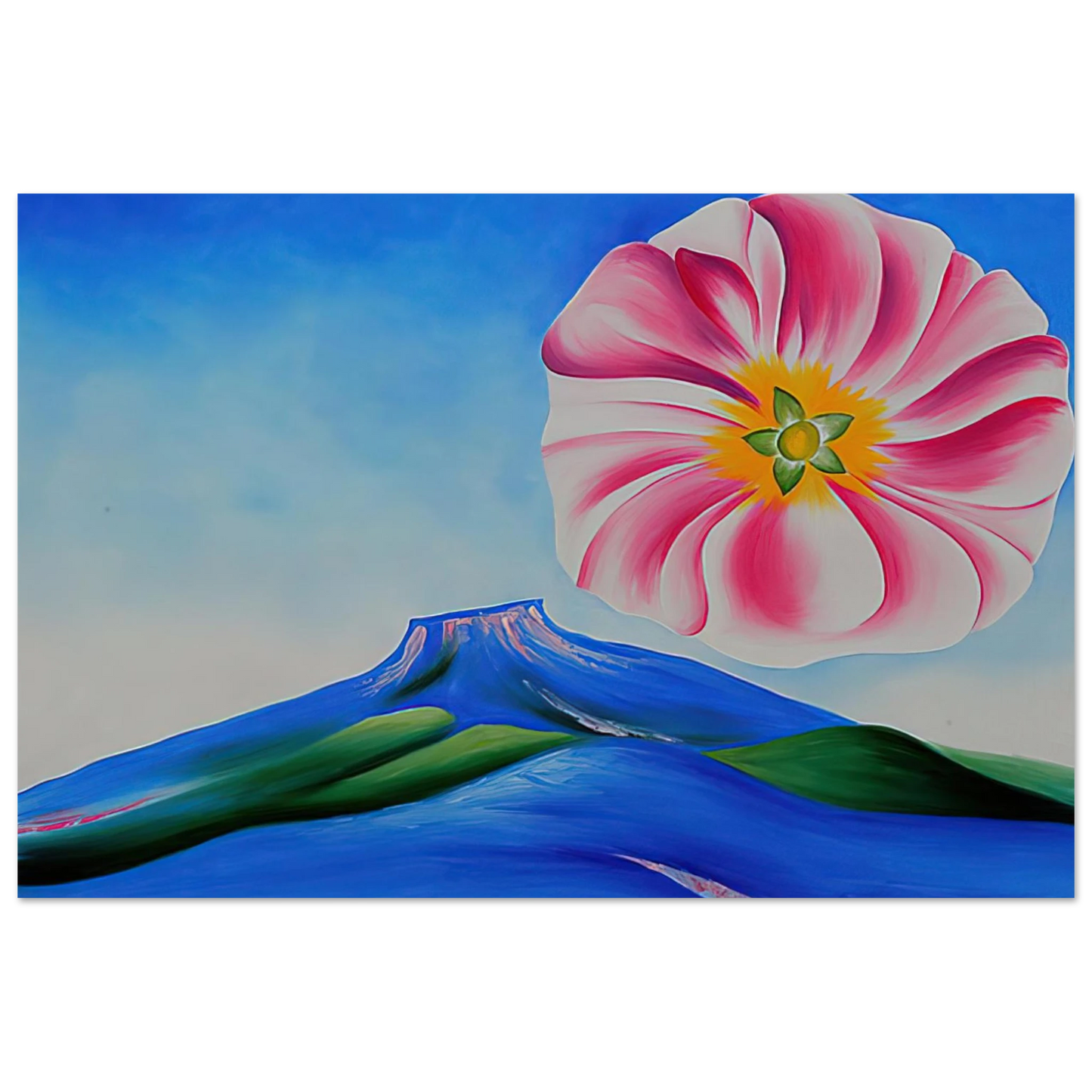 Georgia O'Keeffe - Hollyhock Pink with Pedernal Fine Art Poster - 75x100 cm / 30x40 inches