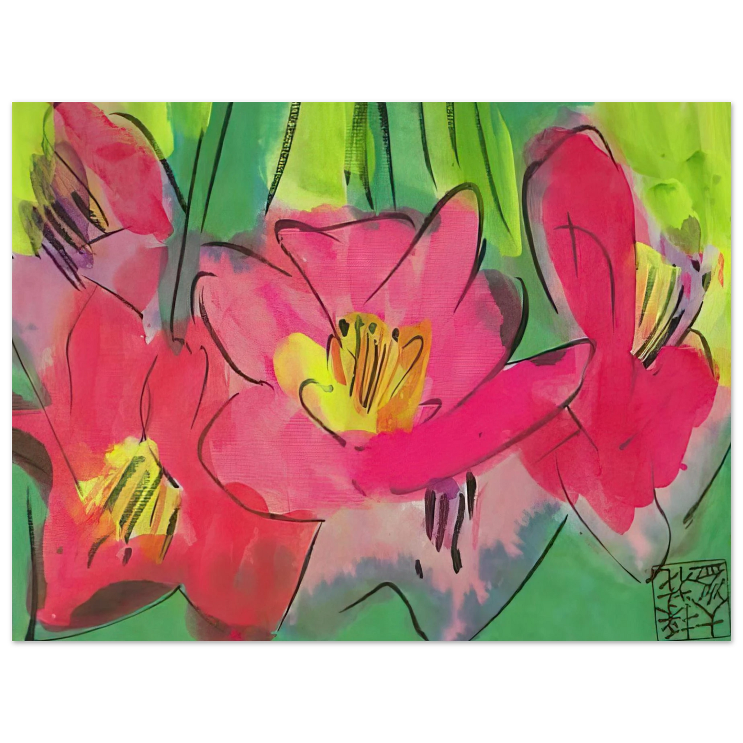 Walasse Ting - The Pinkest Flowers - Naïve Art Primitivism, Pop Art Fine Art Poster - Default Title