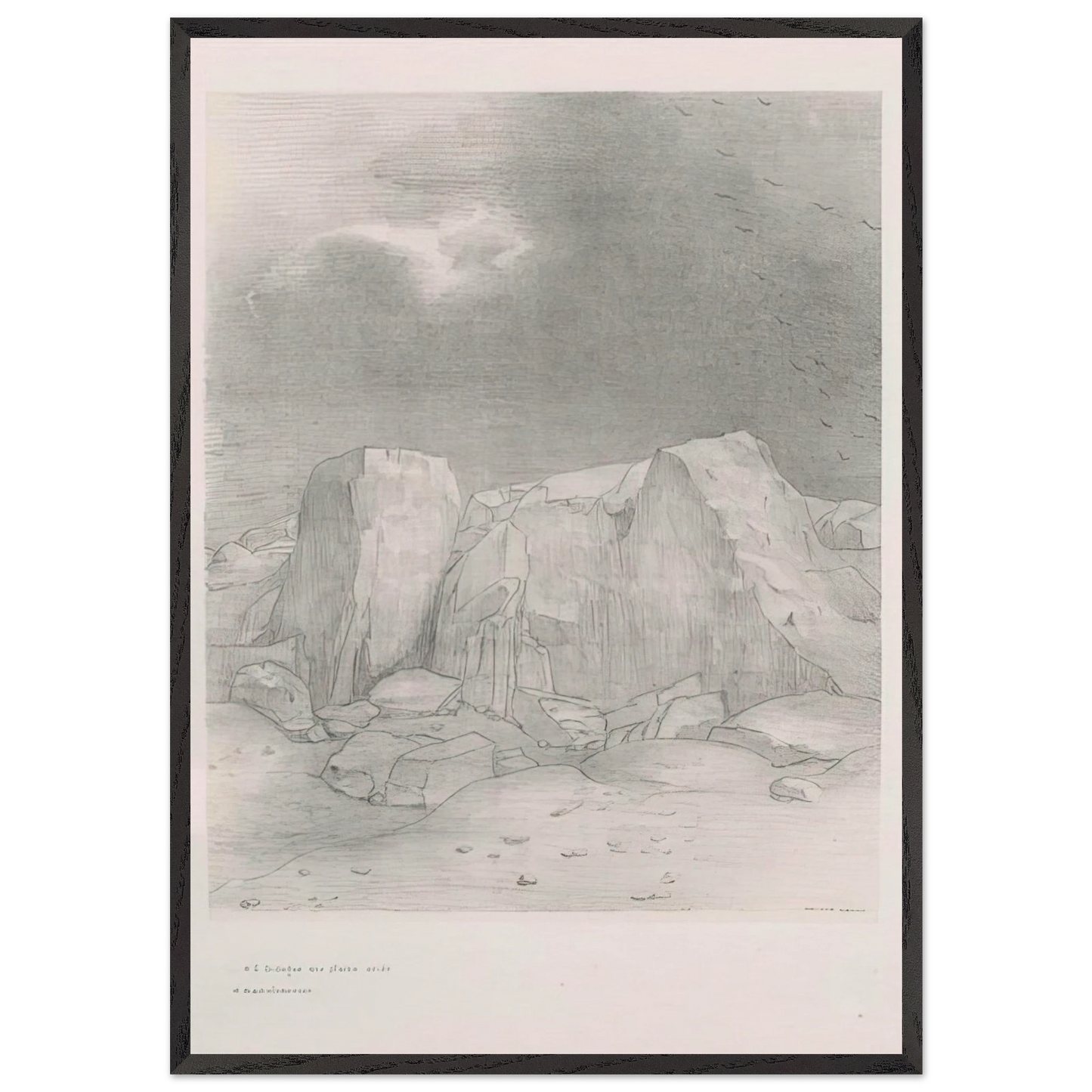 AND HE DISCERNS AN ARID KNOLL COVERED PLAIN PLATE 7 1896 - Odilon Redon 70x100 cm / 28x40 inches Framed Art Print – Black Wooden Frame