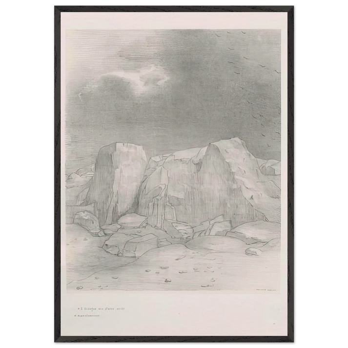 AND HE DISCERNS AN ARID KNOLL COVERED PLAIN PLATE 7 1896 - Odilon Redon 70x100 cm / 28x40 inches Framed Art Print – Black Wooden Frame