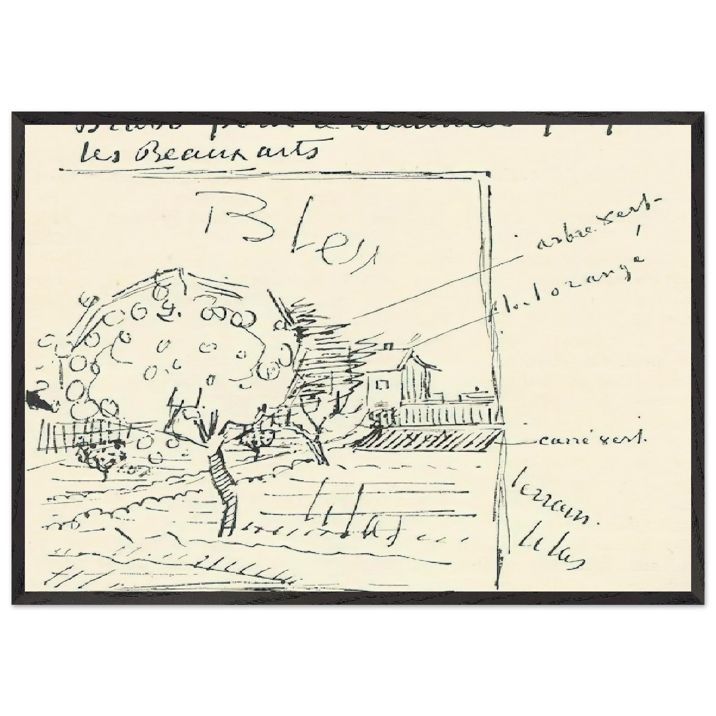 Orchard and House with Orange Roof - Vincent van Gogh Framed Art Print – Black Wooden Frame - Default Title - -Framed Art Print