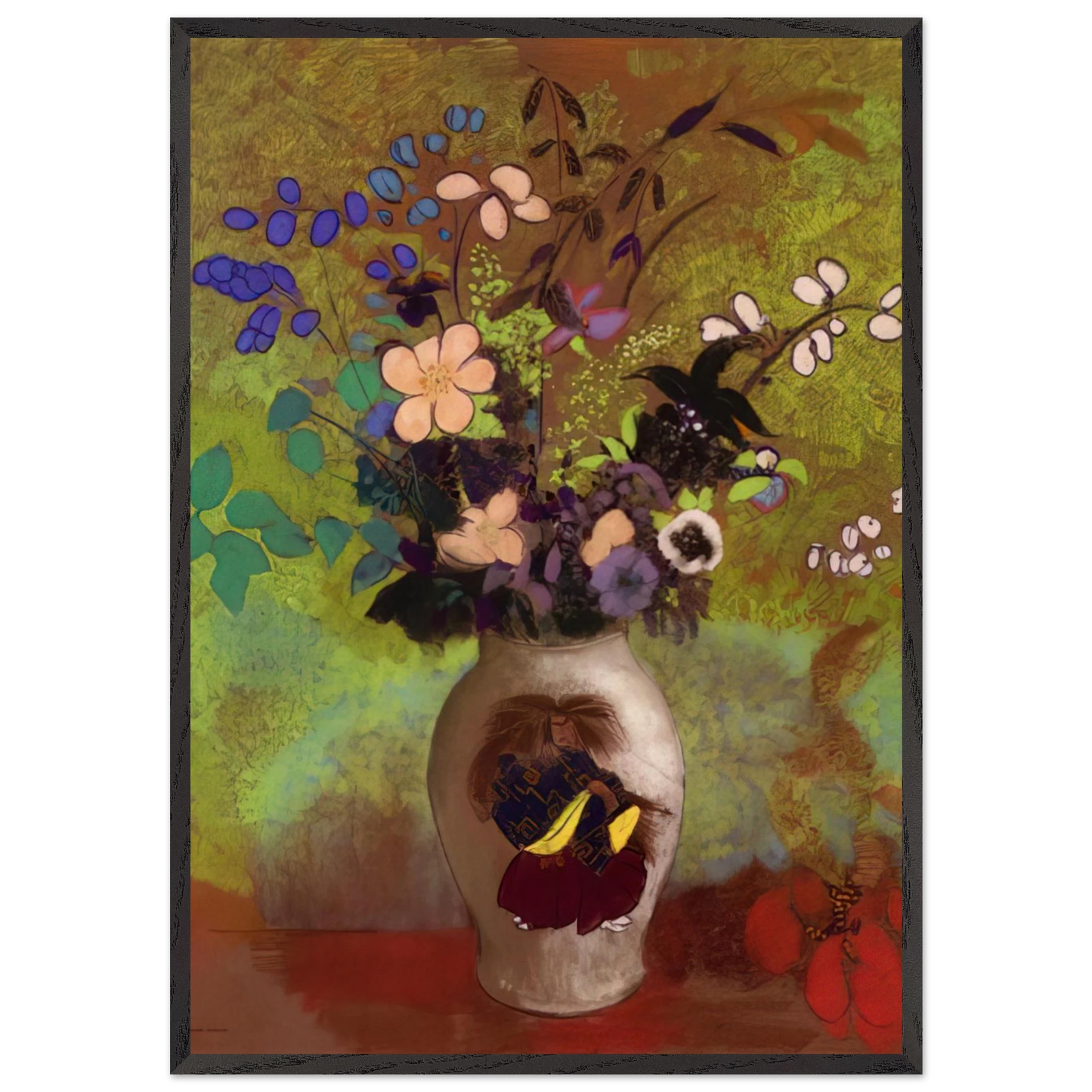VASE WITH JAPANESE WARRIOR 1905 - Odilon Redon 70x100 cm / 28x40 inches Framed Art Print – Black Wooden Frame