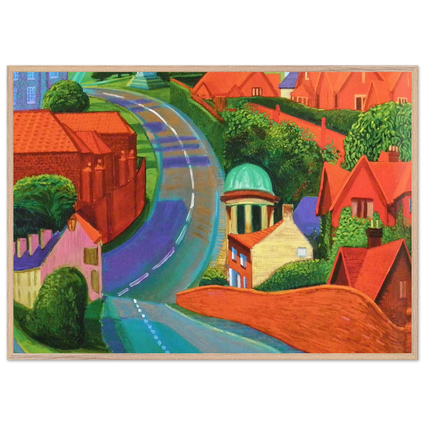 David Hockney - The Road to York Through Sledmere - 60x80 cm / 24x32 inches - Premium Wooden Framed Poster With Fine Art Paper-canvas - Wood frame