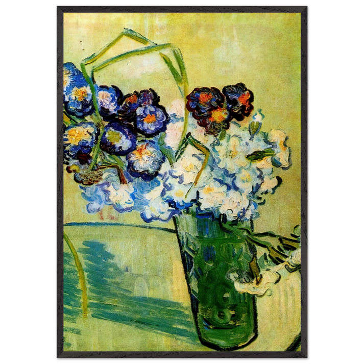 Still Life Glass with Carnations - Vincent van Gogh 70x100 cm / 28x40 inches Framed Art Print – Black Wooden Frame