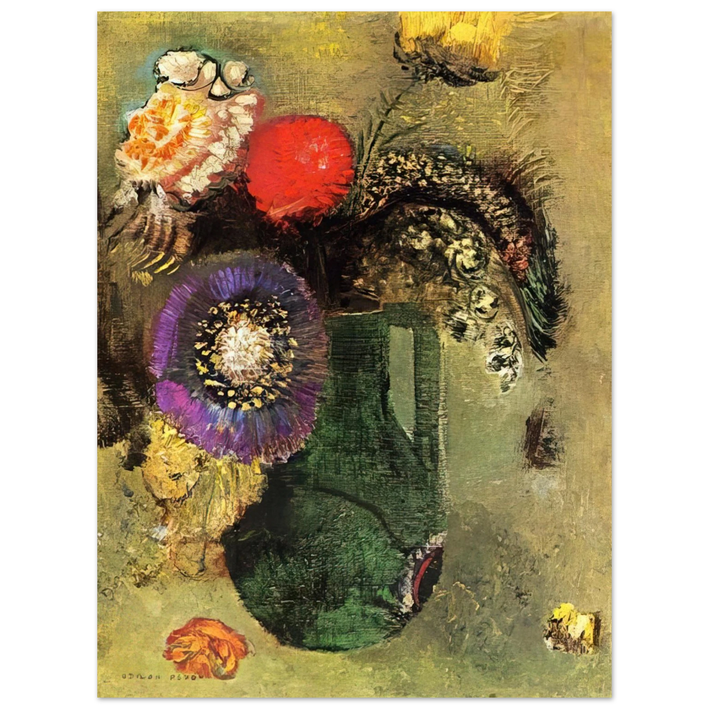 Odilon Redon - FLOWERS IN GREEN VASE WITH HANDLES Fine Art Poster - Default Title