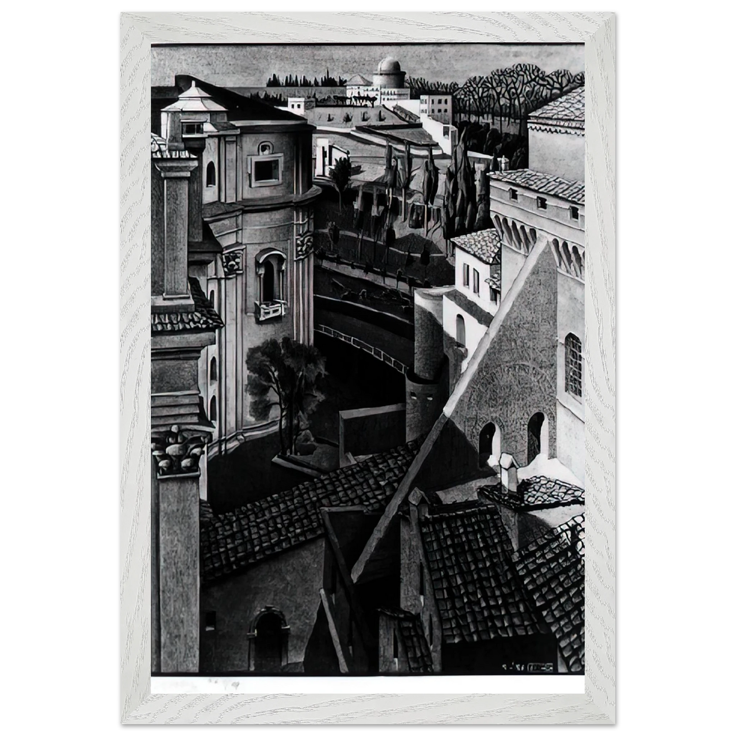 MC Escher - BERWEEN ST PETER AND SISTINE CHAPEL MARCH 1936 1936 Wall Art - 30x40 cm / 12x16 inches - Premium Wooden Framed Poster With Fine Art Paper - White frame