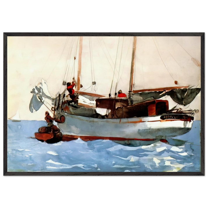 TAKING ON WET PROVISIONS - Winslow Homer 70x100 cm / 28x40 inches Framed Art Print – Black Wooden Frame