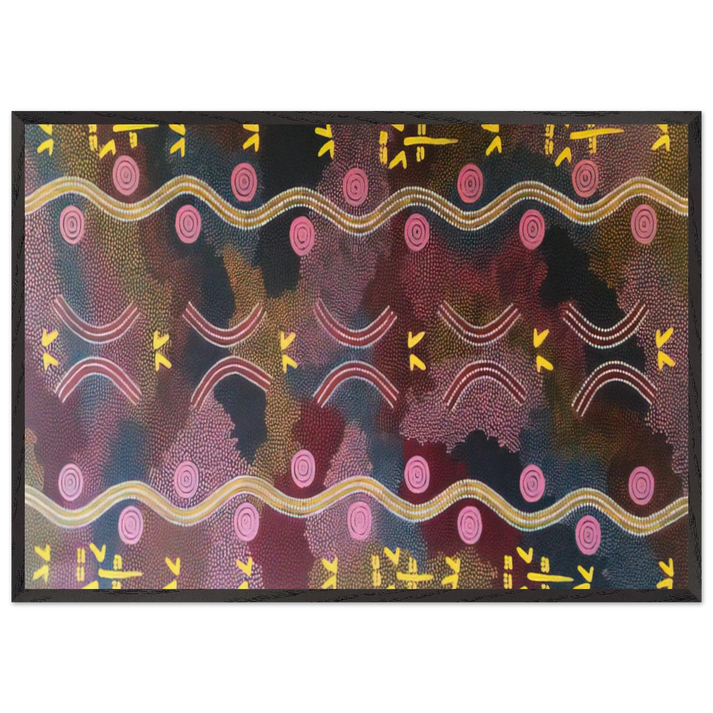 Possum Rock Wallaby Dreaming Napperby - 1990 - Clifford Possum Tjapaltjarri 70x100 cm / 28x40 inches Framed Art Print – Black Wooden Frame