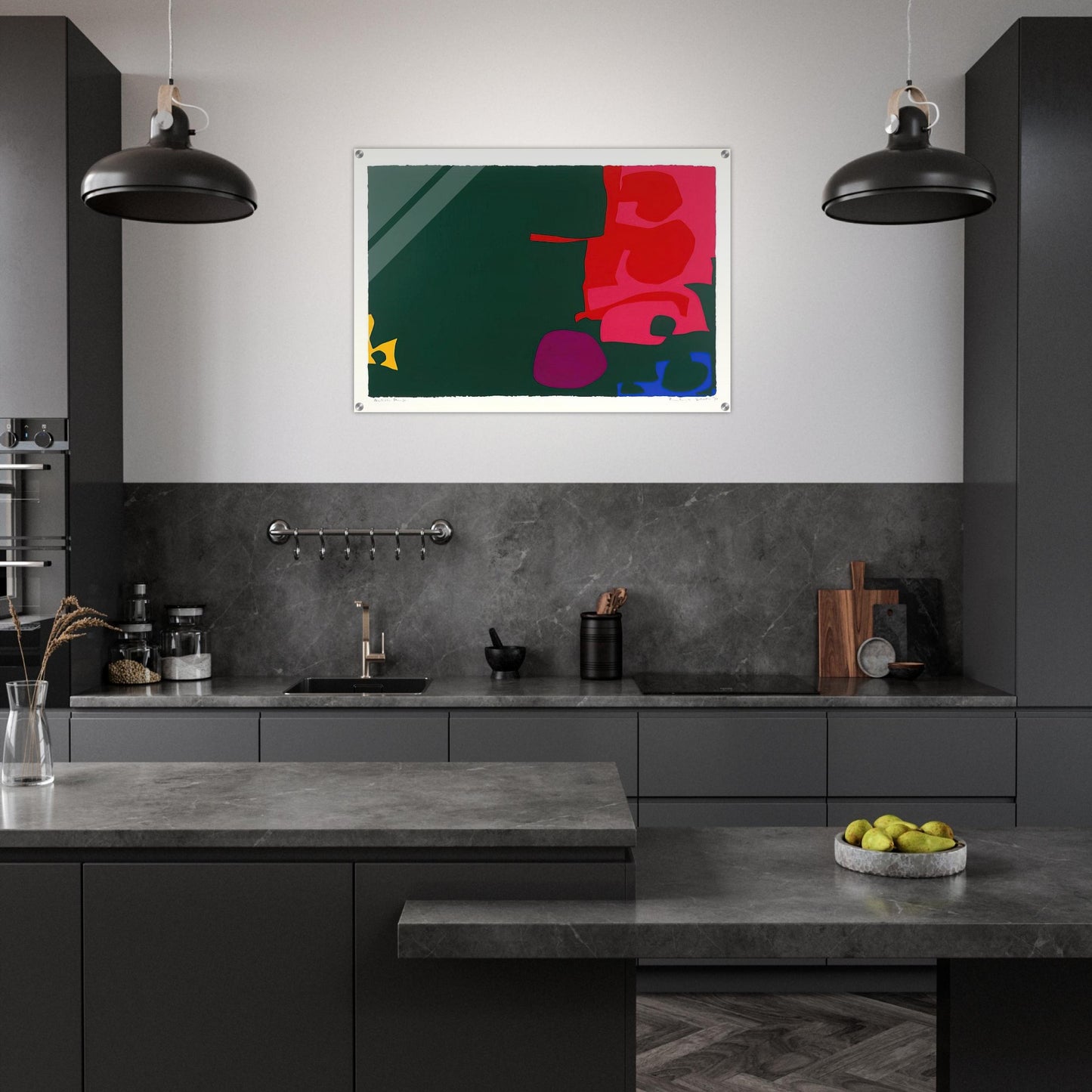 Interlocking Scarlet and Pink in Deep Green - 1970 - Patrick Heron Acrylic Print - 70x100 cm / 28x40″ inches