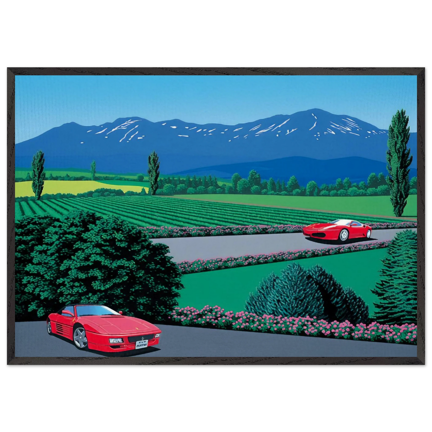 Ferraris traversing the lands - Hiroshi Nagai 70x100 cm / 28x40 inches Framed Art Print – Black Wooden Frame