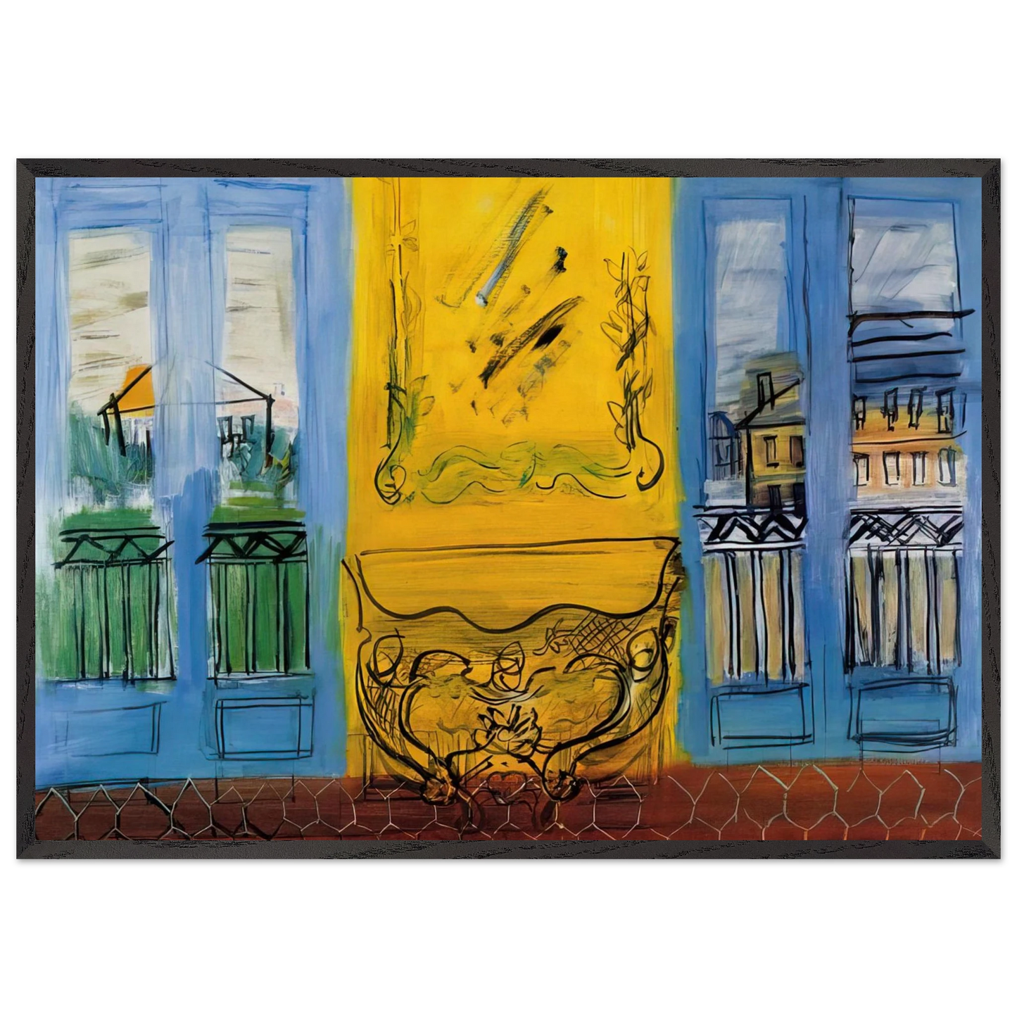 CONSOLE WITH TWO WINDOWS 1948 - Raoul Dufy 70x100 cm / 28x40 inches Framed Art Print – Black Wooden Frame