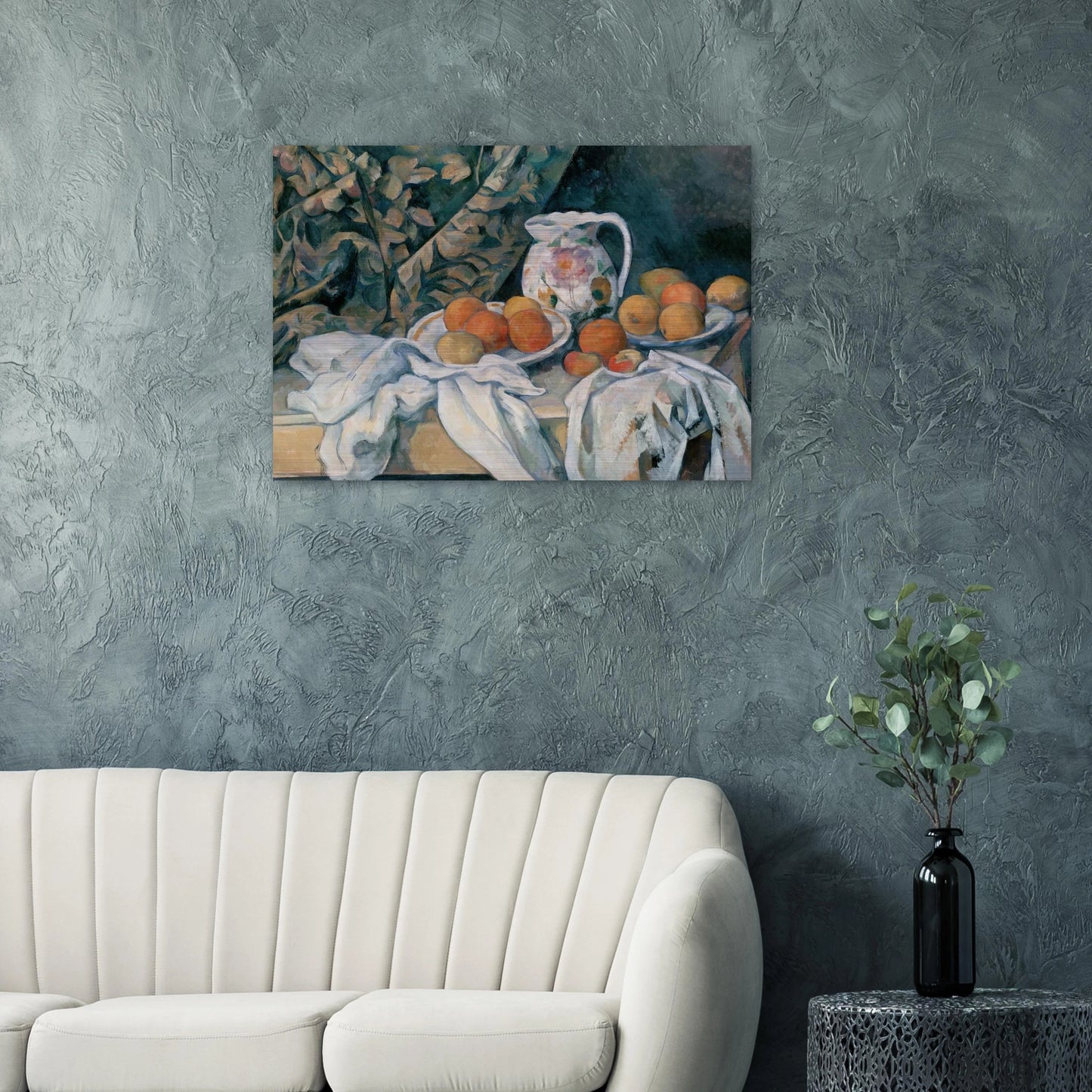 Still Life with Curtain and Flowered Pitcher - Paul Cézanne Brushed Aluminum Print - 70x100 cm / 28x40 inches | Paul Cézanne Aluminum Print | Paul Cézanne Prints