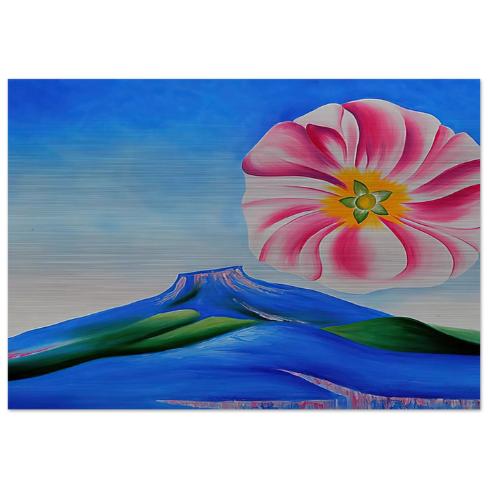 Hollyhock Pink with Pedernal - Georgia O'Keeffe Brushed Aluminum Print - 70x100 cm / 28x40 inches | Georgia O'Keeffe Aluminum Print | Georgia O'Keeffe Prints