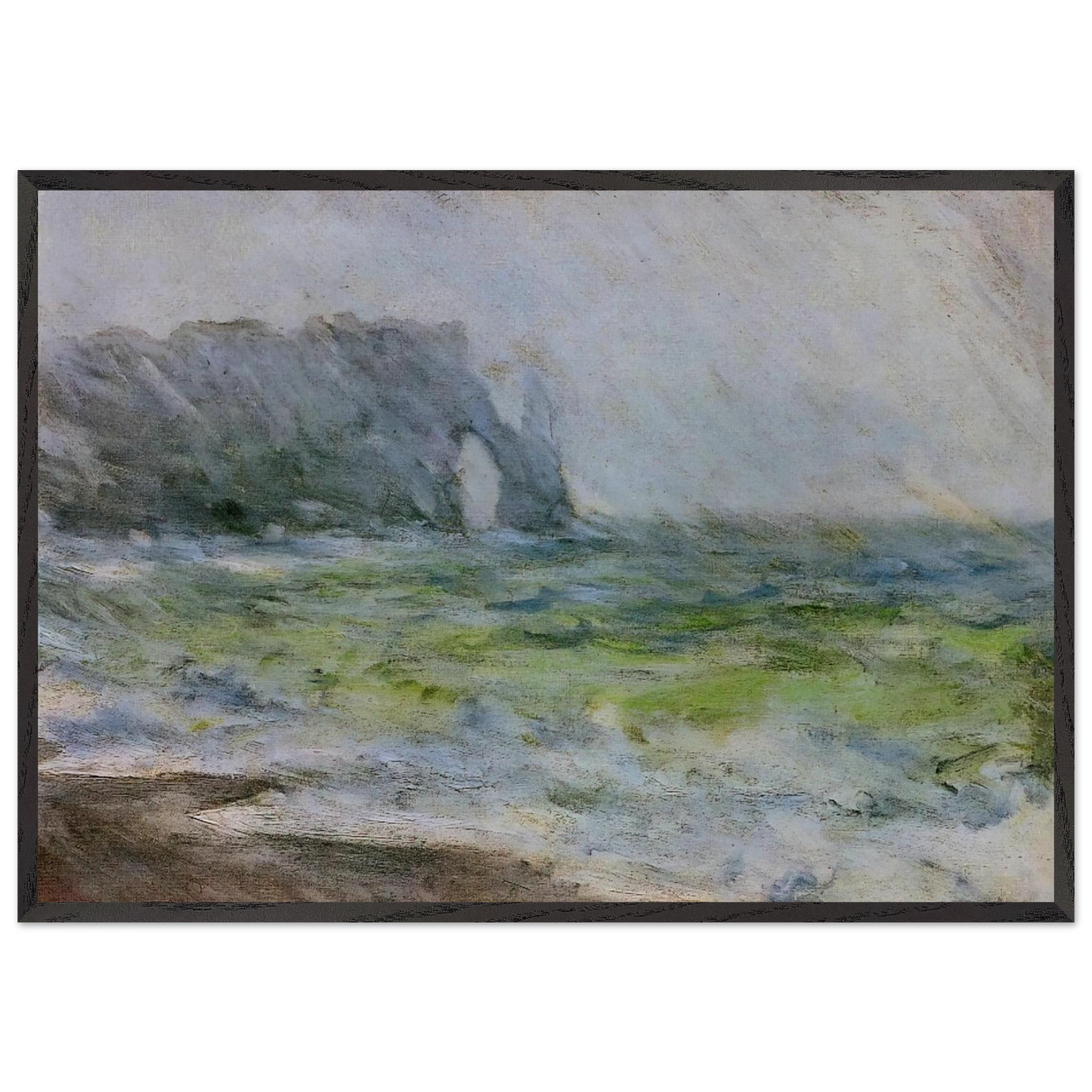 The Manneport Etretat in the Rain - claude monet Framed Art Print – Black Wooden Frame - Default Title - -Framed Art Print