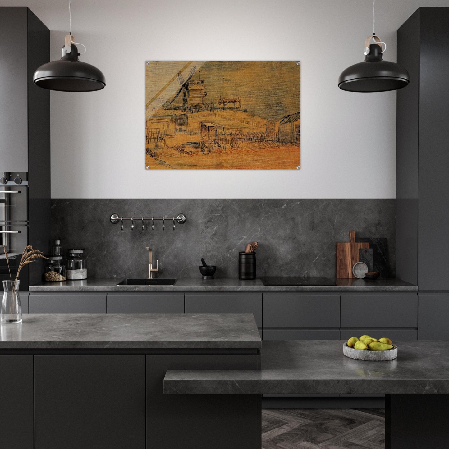 Gardens on Montmartre and the Blute-Fin Windmill - Vincent van Gogh Acrylic Print - 70x100 cm / 28x40″ inches