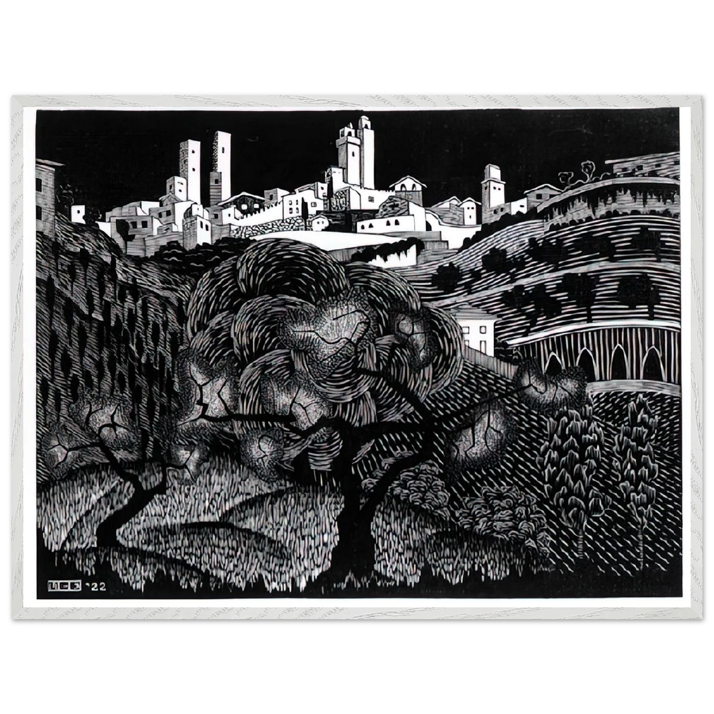 MC Escher - ESCHER (10) Wall Art - 60x80 cm / 24x32 inches - Premium Wooden Framed Poster With Fine Art Paper - Wood frame