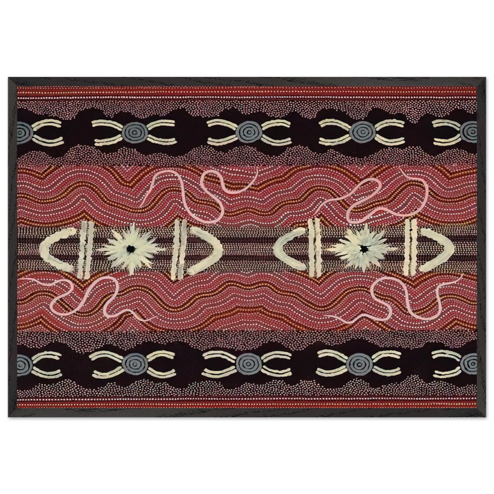 Mens Initiation Spider Dreaming - 1999 - Clifford Possum Tjapaltjarri 70x100 cm / 28x40 inches Framed Art Print – Black Wooden Frame
