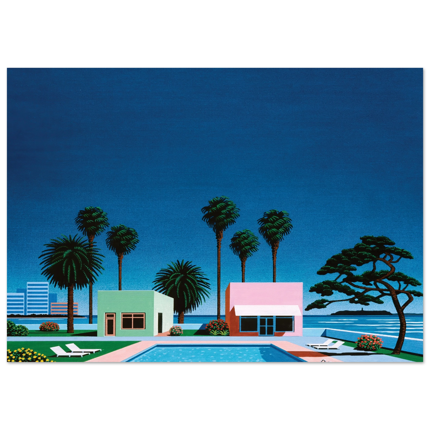 Hiroshi Nagai - Pacific Breeze Wall Art - 21x29.7 cm / 8x12" - Premium Wooden Framed Poster With Fine Art Paper - White frame