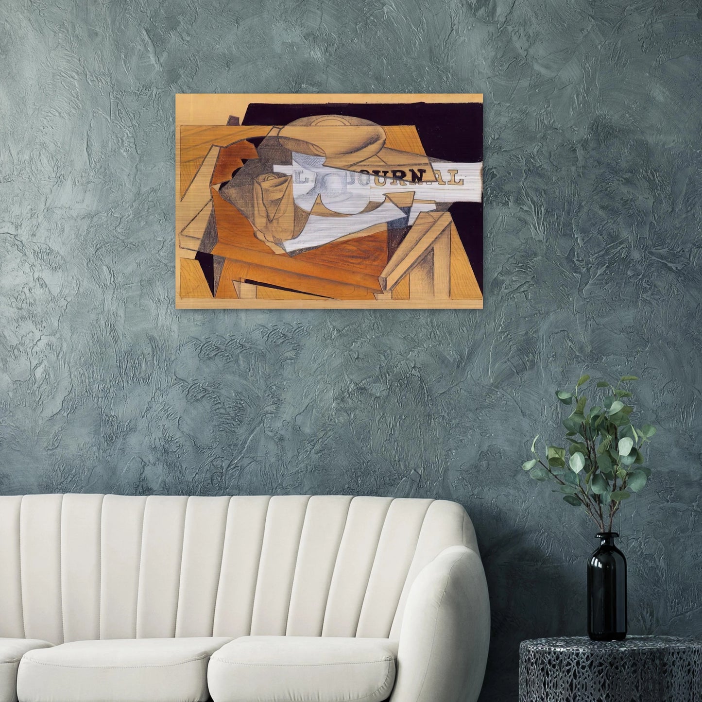 BOWL GLASS AND NEWSPAPER - Juan Gris Brushed Aluminum Print - 70x100 cm / 28x40 inches | Juan Gris Aluminum Print | Juan Gris Prints