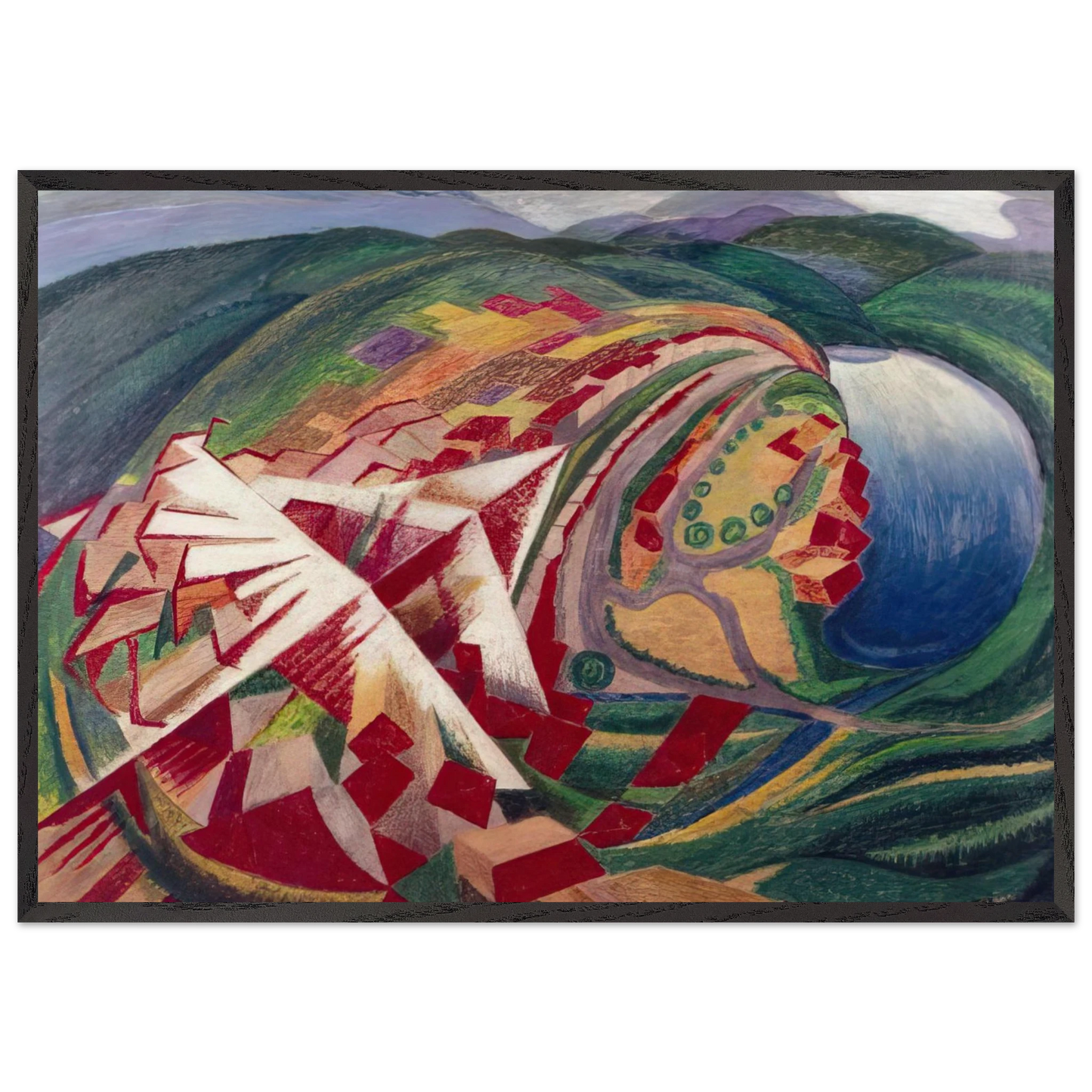 Volo su paese o Studio per A 300 Km sulla citta - 1930 - Gerardo Dottori 70x100 cm / 28x40 inches Framed Art Print – Black Wooden Frame