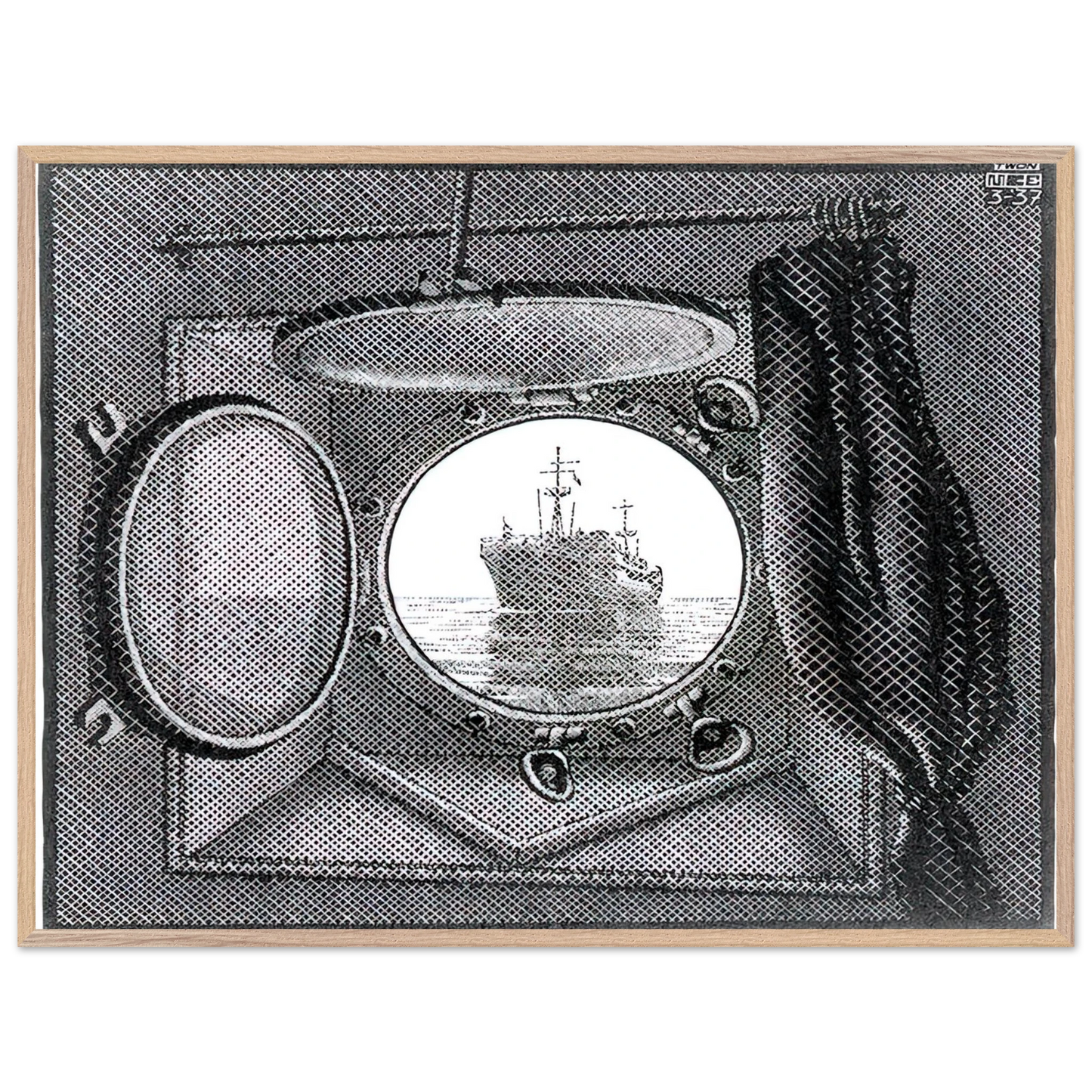 MC Escher - PORTHOLE Wall Art - 21x29.7 cm / 8x12" - Premium Wooden Framed Poster With Fine Art Paper - Black frame