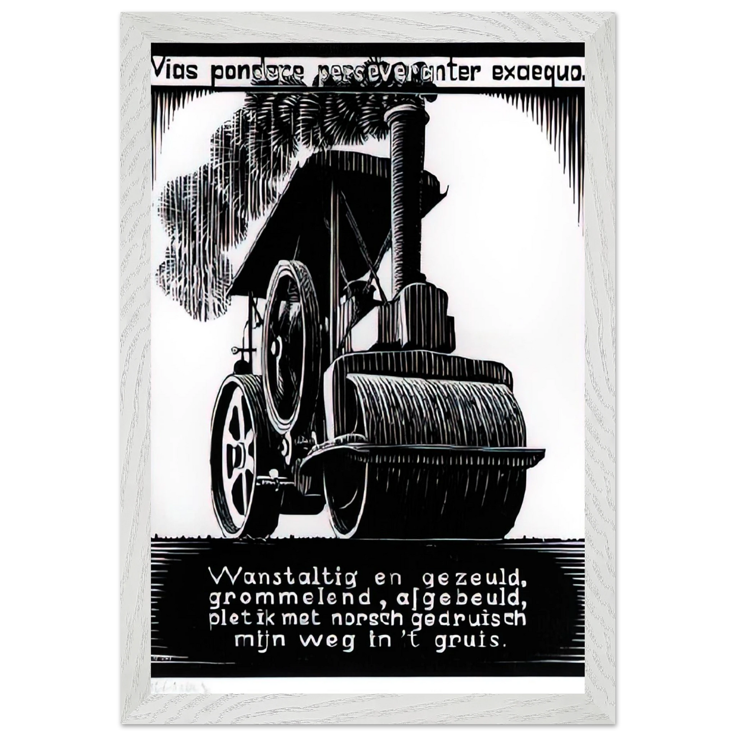 MC Escher - EMBLEMATA STEAMROLLER Wall Art - 60x80 cm / 24x32 inches - Premium Wooden Framed Poster With Fine Art Paper-canvas - Wood frame