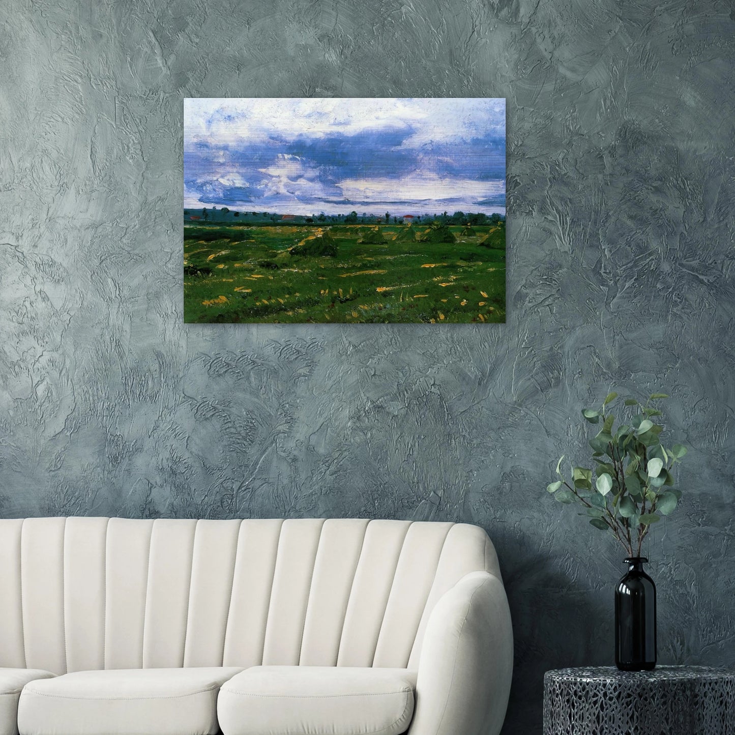 Wheat Fields with Stacks - Vincent van Gogh Brushed Aluminum Print - 70x100 cm / 28x40 inches | Vincent van Gogh Aluminum Print | Vincent van Gogh Prints