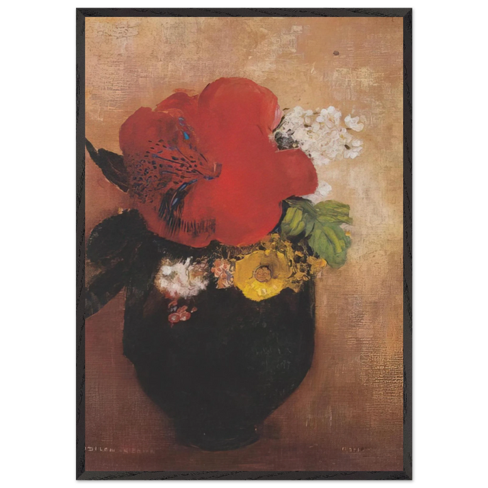 THE RED POPPY - Odilon Redon 70x100 cm / 28x40 inches Framed Art Print – Black Wooden Frame