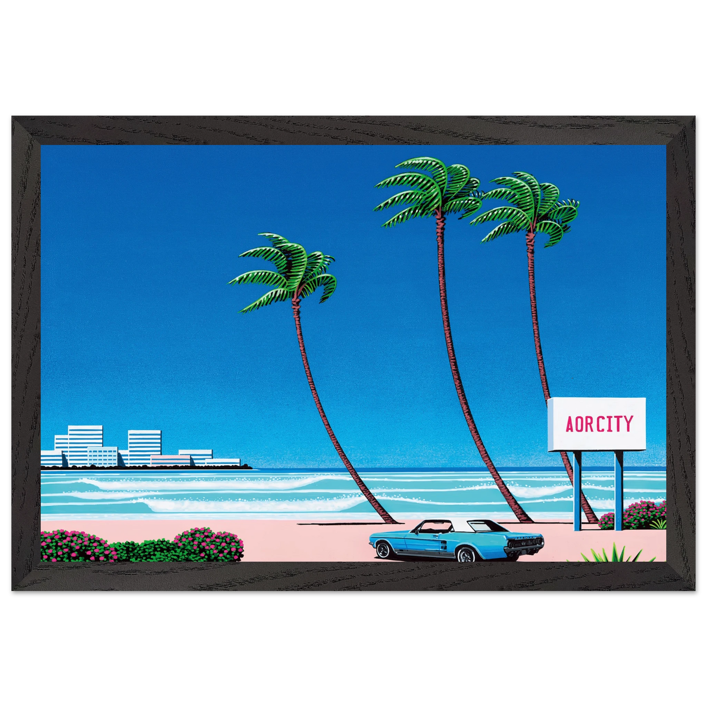 Hiroshi Nagai - Light Mellow Sealine Wall Art - 60x80 cm / 24x32 inches - Premium Wooden Framed Poster With Fine Art Paper - Wood frame