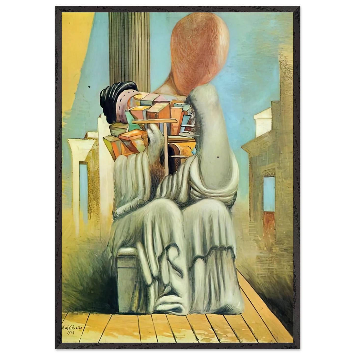 THE TERRIBLE GAMES 1925 - Giorgio de Chirico 70x100 cm / 28x40 inches Framed Art Print – Black Wooden Frame