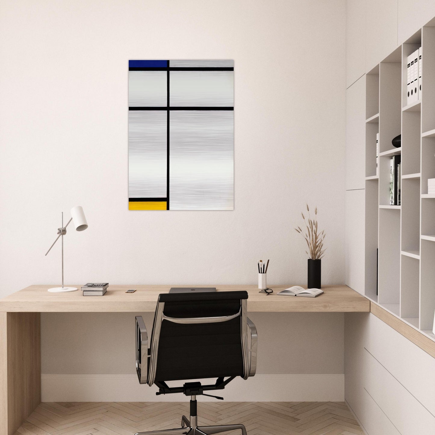 Composition III with Blue, Yellow and White - Piet Mondrian Brushed Aluminum Print - 70x100 cm / 28x40 inches | Piet Mondrian Aluminum Print | Piet Mondrian Prints