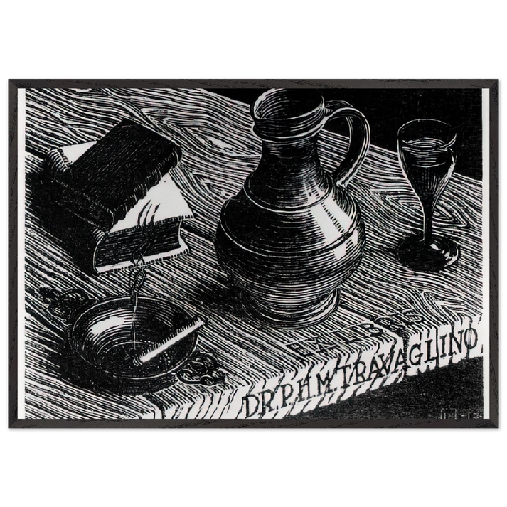 BOOKPLATE DR P H M TRAVAGLINO - MC Escher 70x100 cm / 28x40 inches Framed Art Print – Black Wooden Frame | Maurits Cornelis Escher Prints