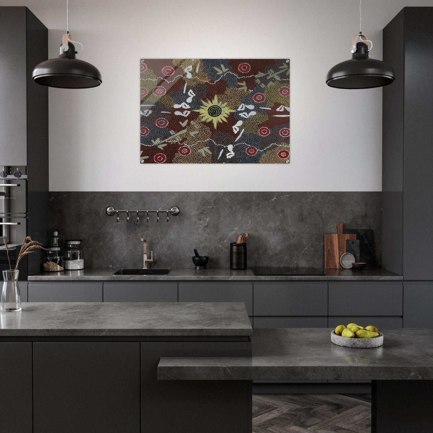 Frog and Kangaroo Dreaming - Native Art - Clifford Possum Tjapaltjarri Acrylic Print - 70x100 cm / 28x40″ inches