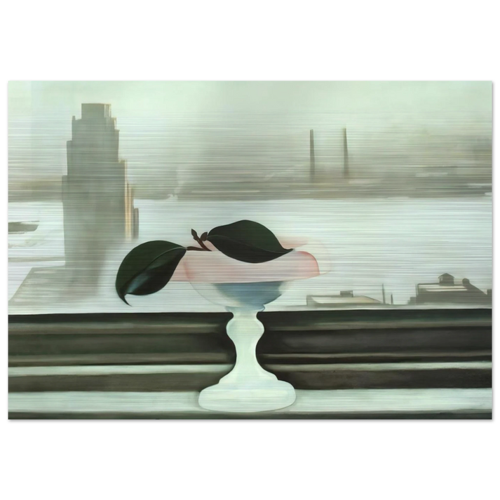 Pink Dish and Green Leaves - Georgia O'Keeffe Brushed Aluminum Print - 70x100 cm / 28x40 inches | Georgia O'Keeffe Aluminum Print | Georgia O'Keeffe Prints