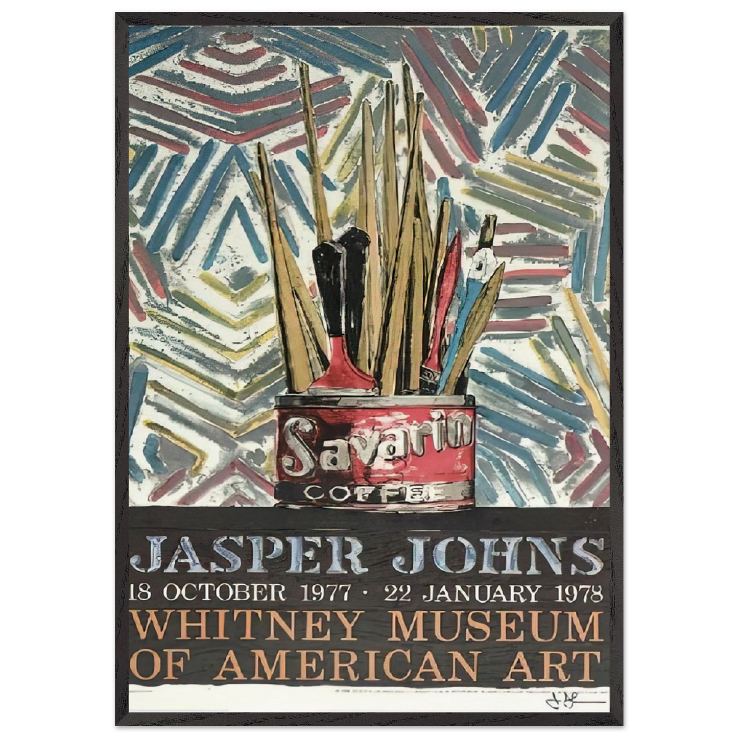 SAVARIN WHITNEY MUSEUM POSTER - Jasper Johns Framed Art Print – Black Wooden Frame - Default Title - -Framed Art Print