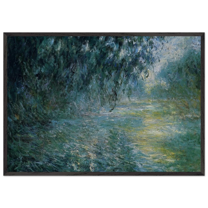 Morning on the Seine in the Rain - claude monet 70x100 cm / 28x40 inches Framed Art Print – Black Wooden Frame
